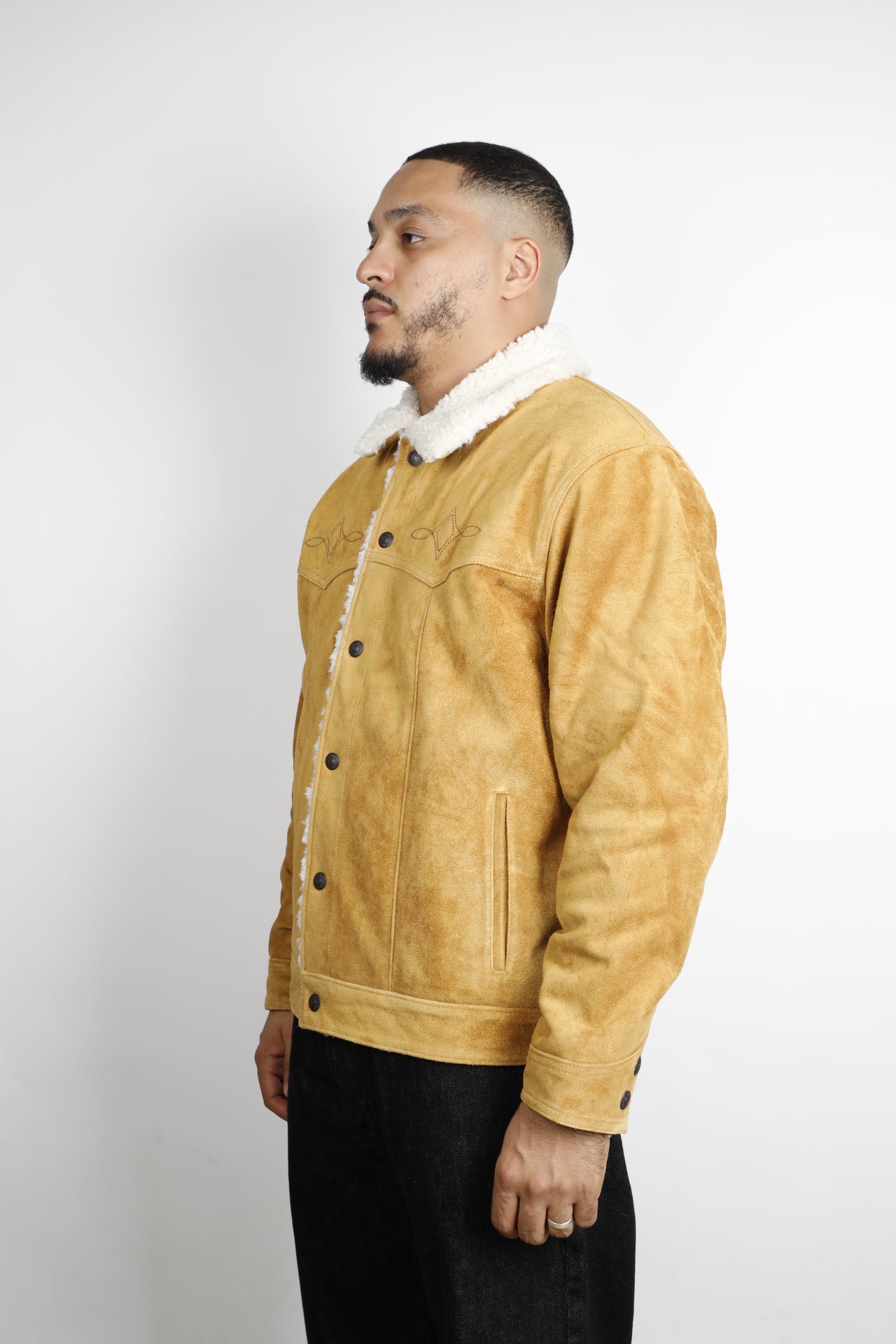 WESTERN SUEDE SHERPA TRUCKER JACKET