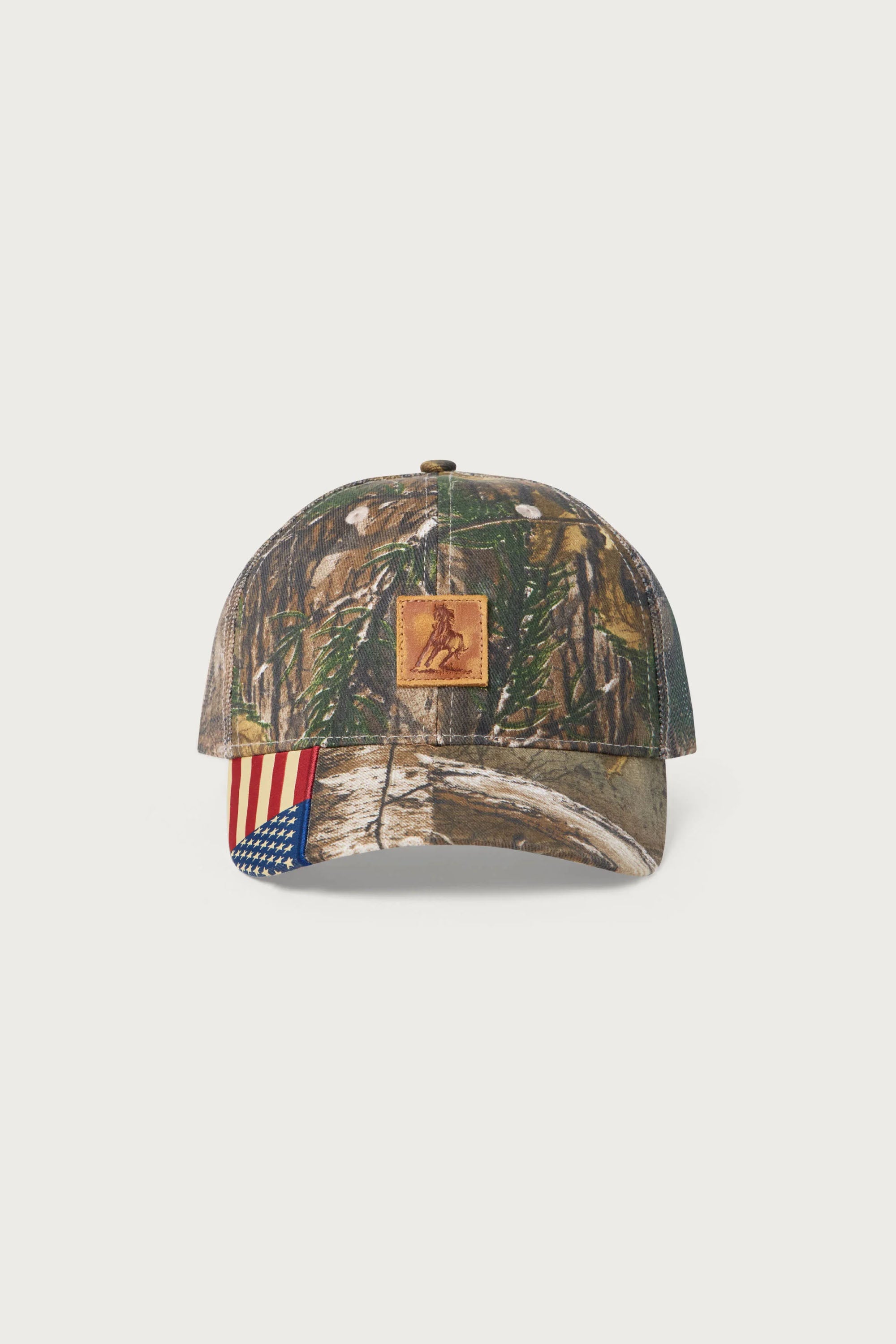 LEATHER RUNNING HORSE TRUCKER HAT