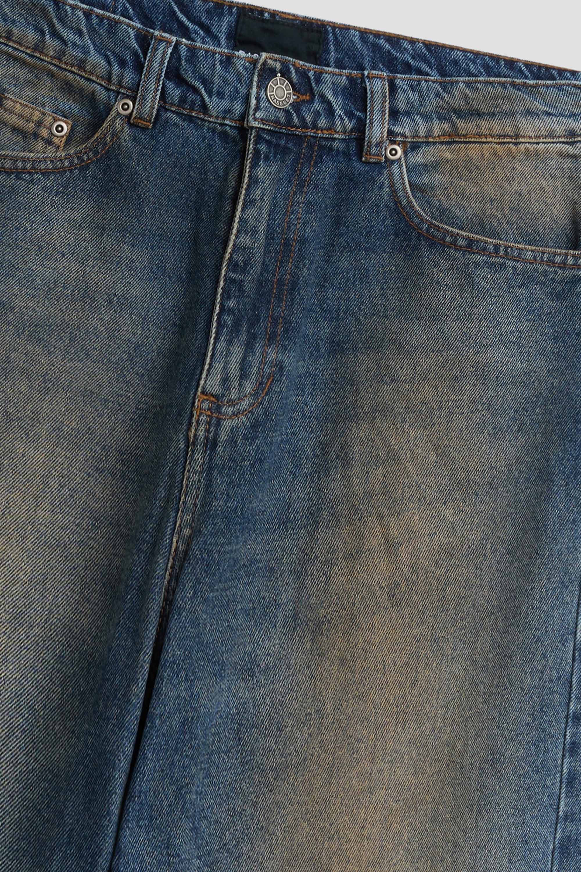 MEN WASHED TAPERED DENIM PANTS WOVEN