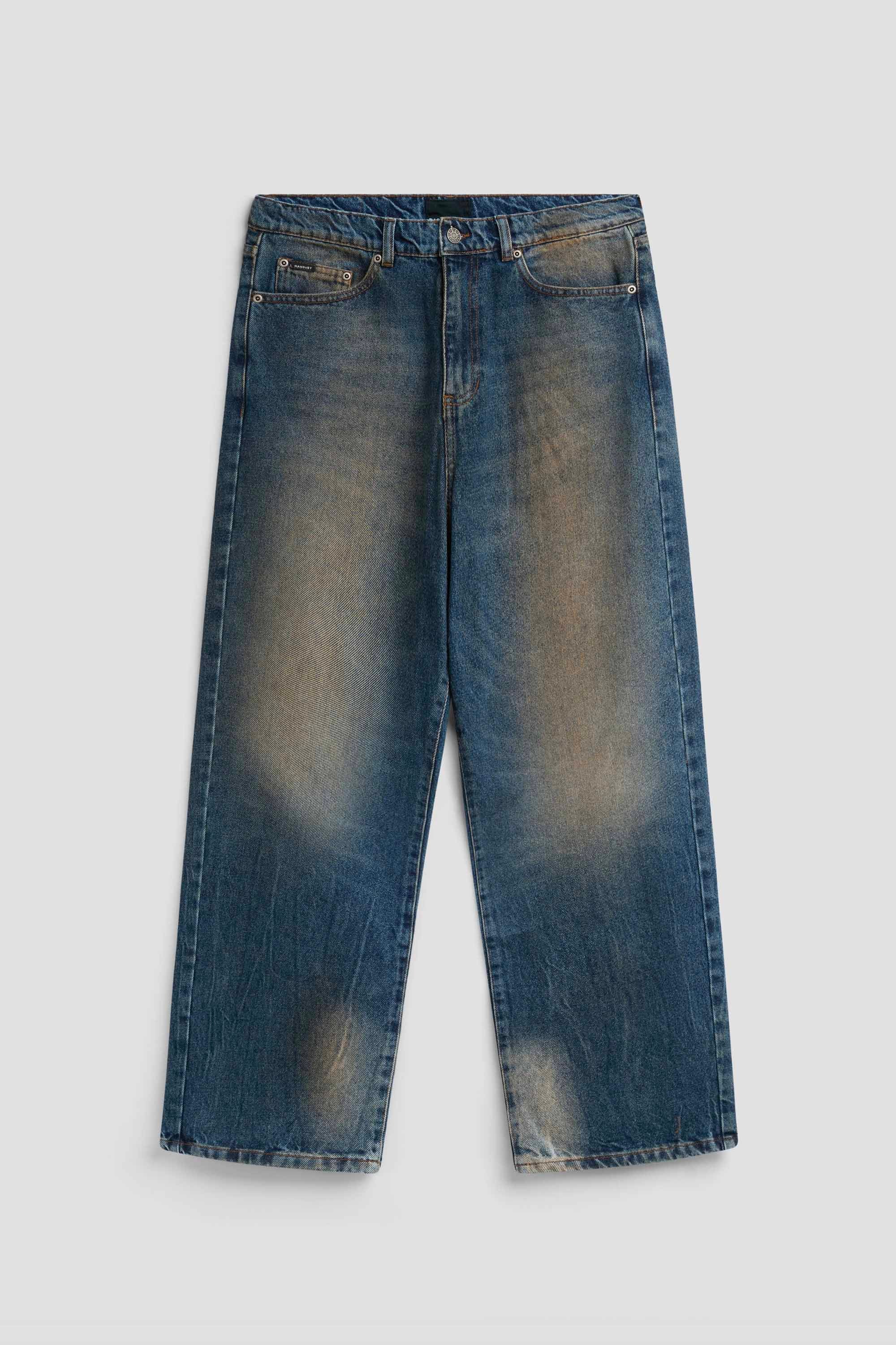 MEN WASHED TAPERED DENIM PANTS WOVEN